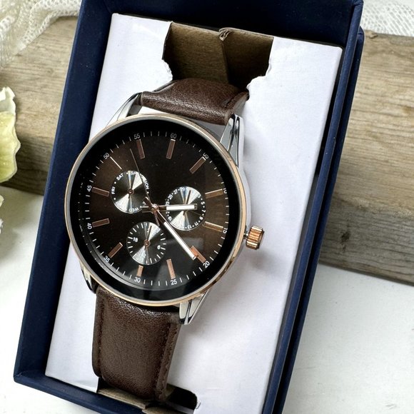 George Mens Bronze Dial Easy Read New in Box Vegan Leather band - Picture 2 of 6